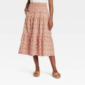 Fall Colors Floral Midi Skirt NWOT